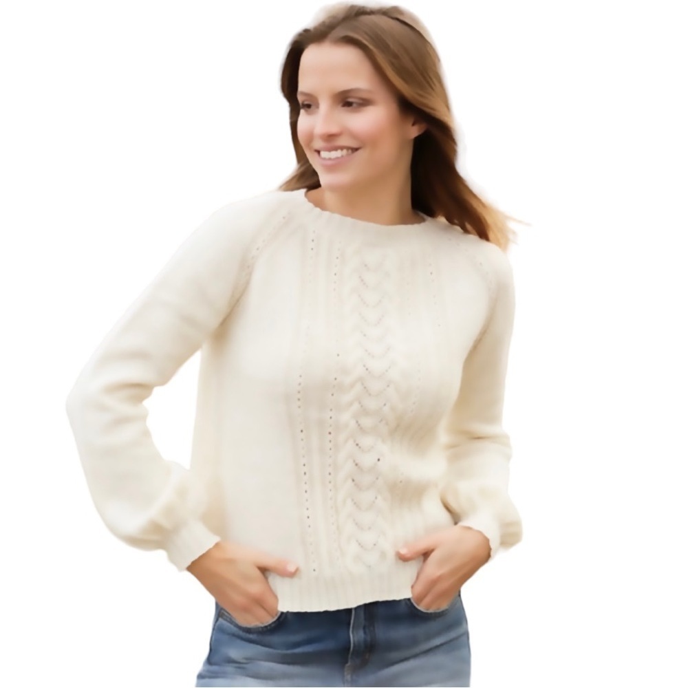 Bartolini Cream Mohair Blend Crew Neck Cable Knit Sweater Size L